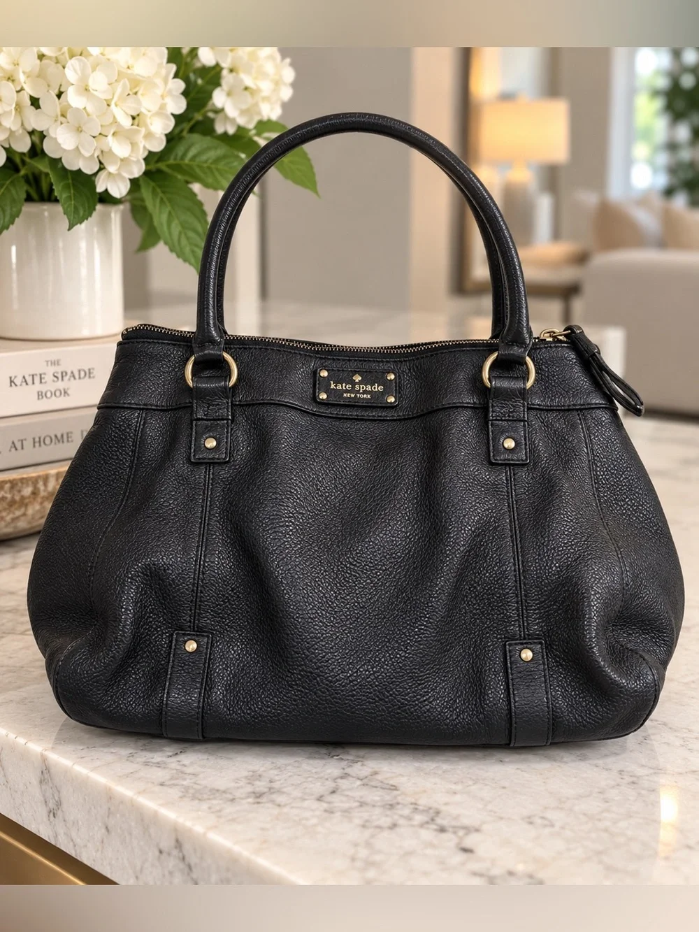 Kate Spade Berkshire Road Teegan Black Pebbled Leather Satchel Tote Bag